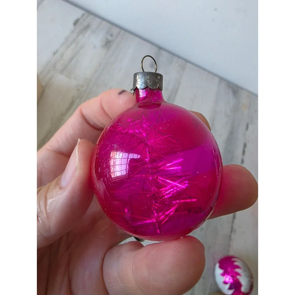Antique tinsel pink unsilvered ornament Xmas tree